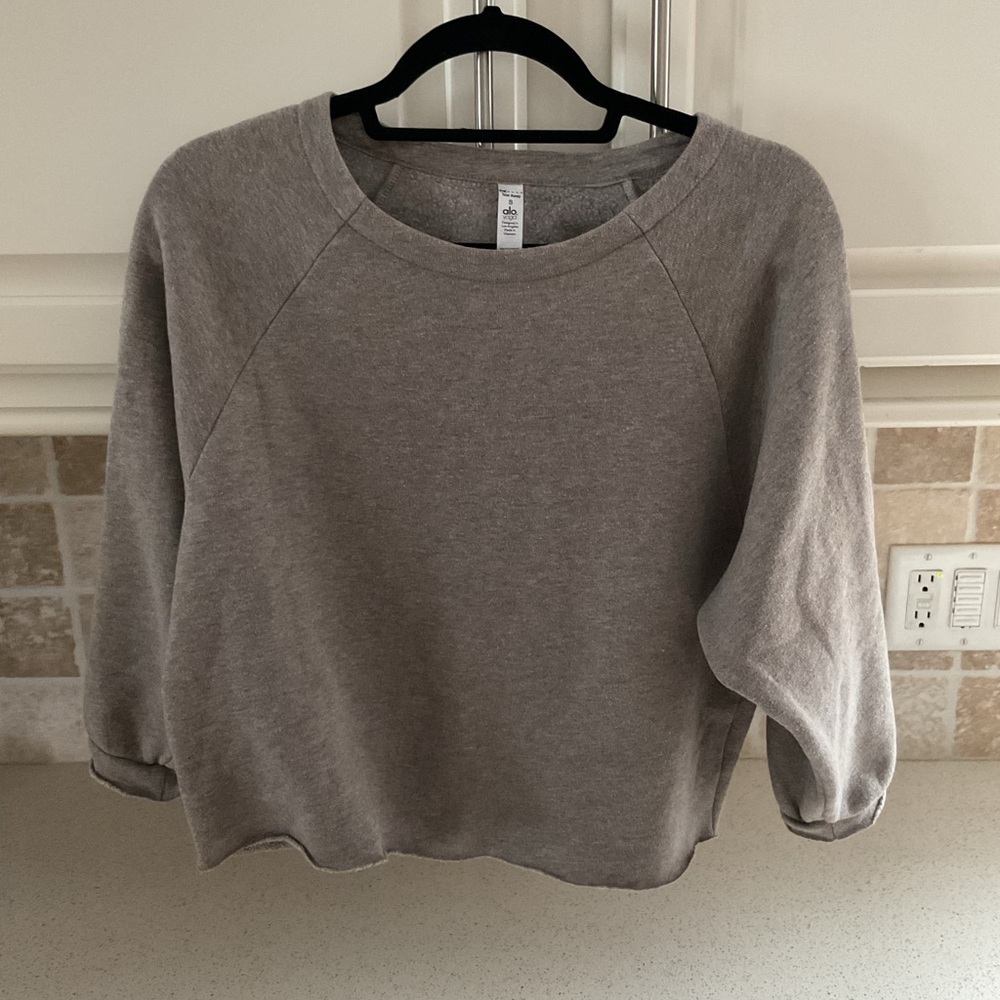 ALO Yoga Heather brown/tan Raw Edge Cropped Sweatshirt